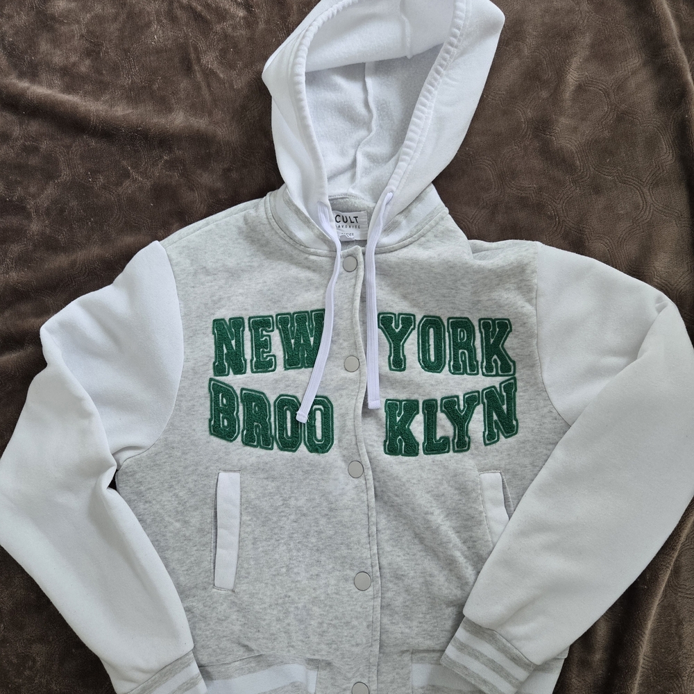 Kids New York Brooklyn Gray and White Hoodie Jacket